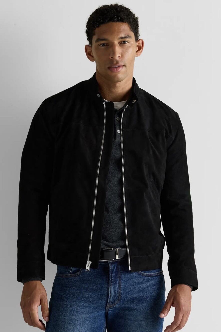 NEW Quince 100% Suede Cafe Racer Jacket •Men L• Goat Leather True Black $275